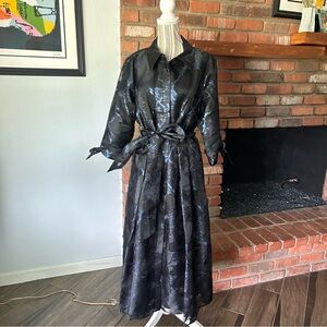 Teri Jon by Rickie Freeman Metallic Jacquard Shirt Midi Dress Black Blue Sz 18